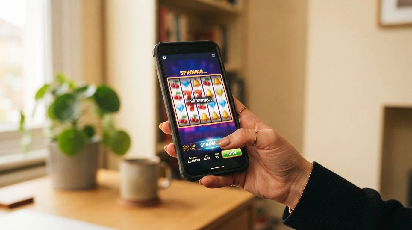Schermata di un'app casino mobile nativa con menu touch, cassiere integrato e griglia di slot ottimizzata per portrait mode