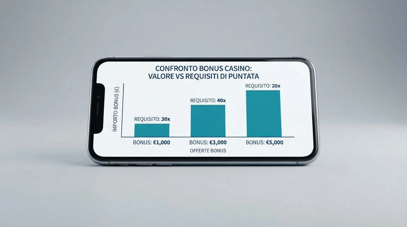 Grafico o rappresentazione visiva che confronta l'importo nominale di tre bonus di benvenuto con il volume di puntate richiesto dal wagering per sbloccarli