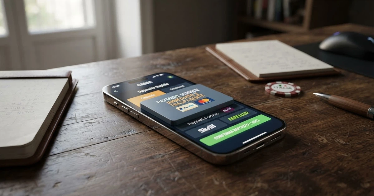 Un casinò online aperto su uno smartphone con il logo Klarna in evidenza tra i metodi di pagamento nella schermata della cassa