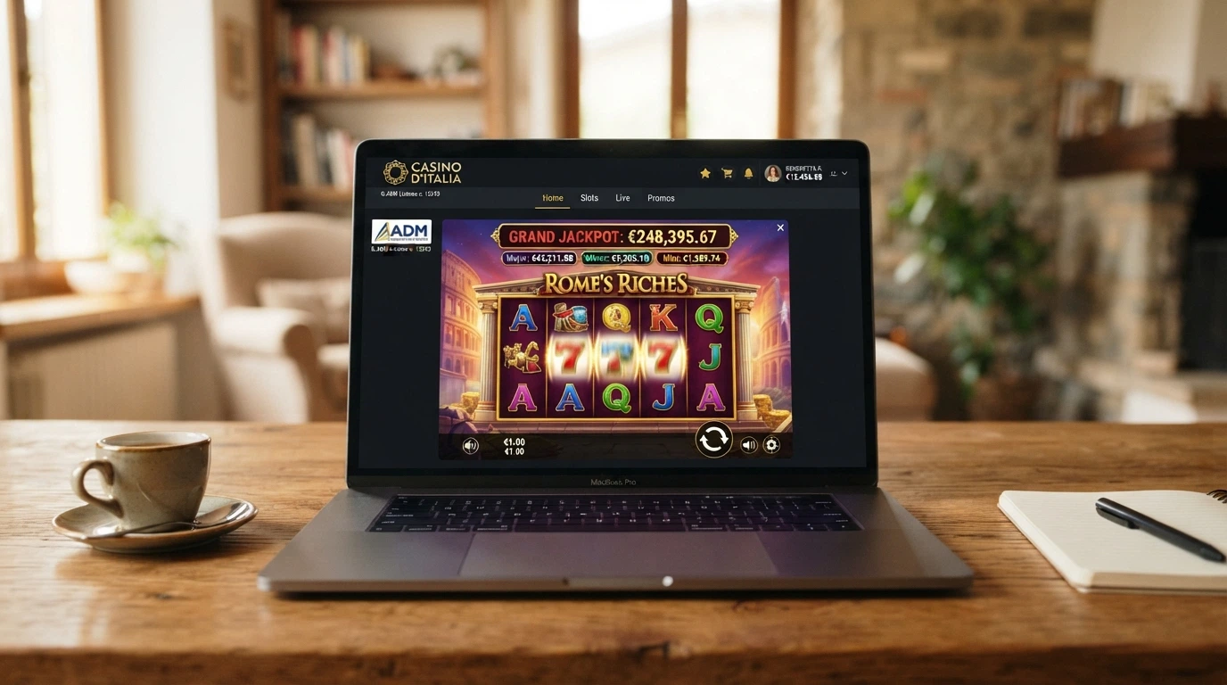 La pagina di un casinò online con licenza ADM che mostra la sezione dedicata alle slot con jackpot, con i montepremi progressivi in evidenza