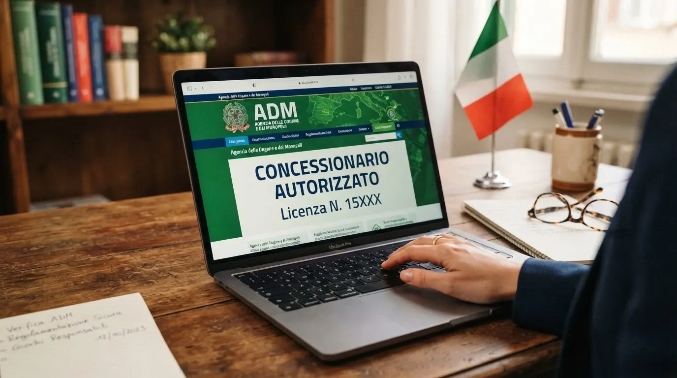 Il logo dell'Agenzia delle Dogane e dei Monopoli accanto alla scritta «Concessionario Autorizzato» su uno sfondo con il tricolore