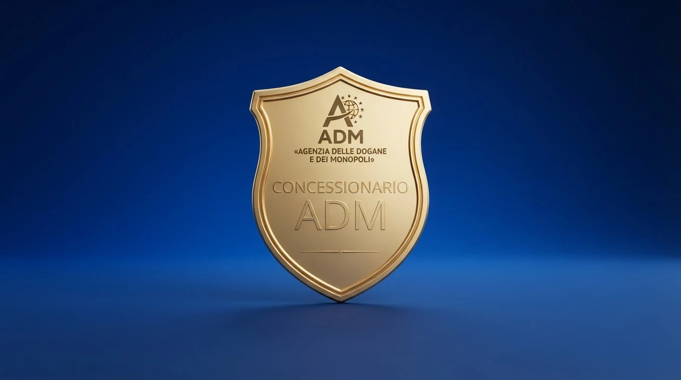 Il logo dell'Agenzia delle Dogane e dei Monopoli accanto alla dicitura «Concessionario ADM» sulla pagina di un casinò online autorizzato