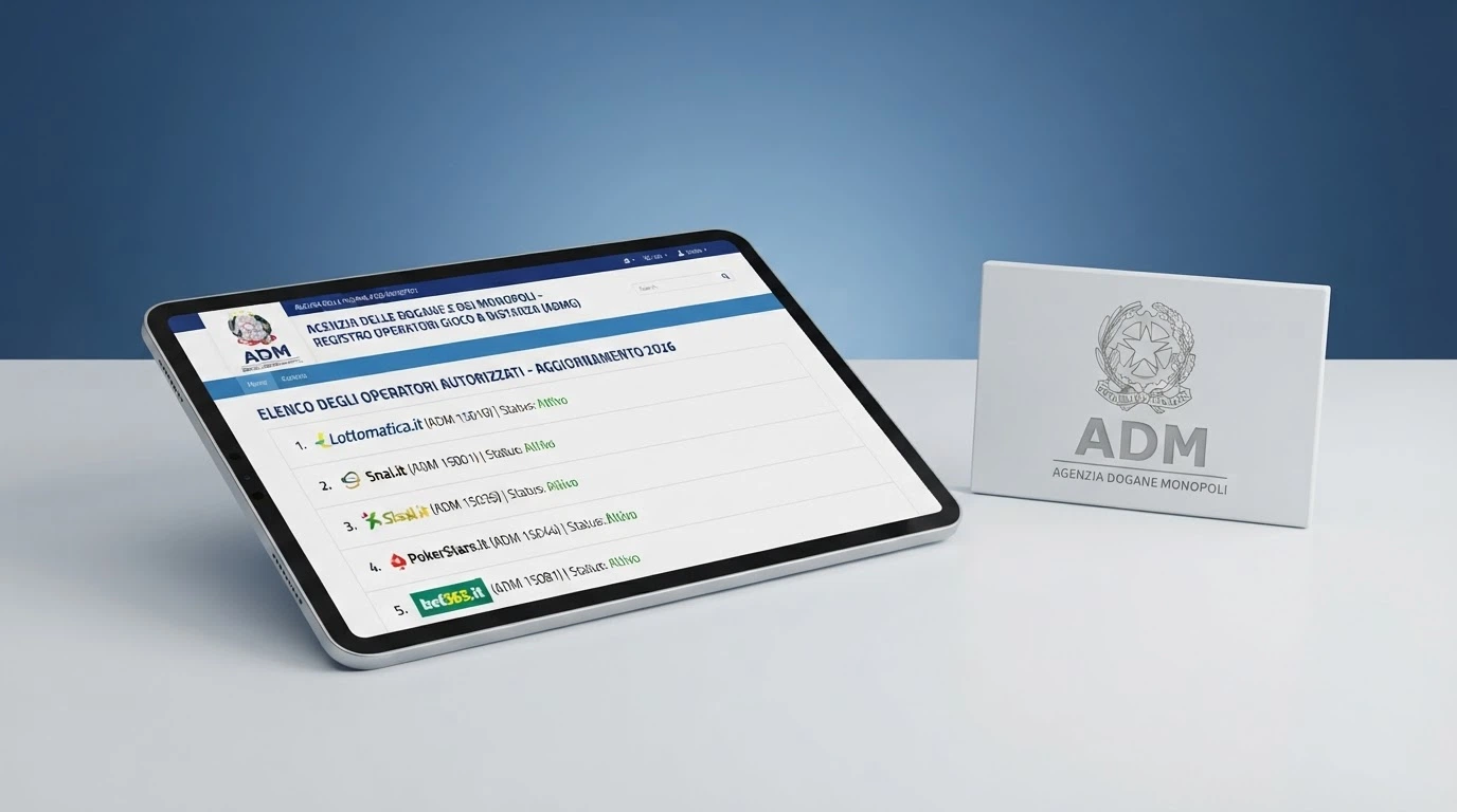 Un estratto del registro ufficiale ADM con l'elenco dei concessionari autorizzati, affiancato dal logo dell'Agenzia delle Dogane e dei Monopoli