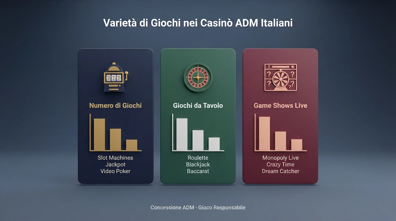 Una schermata di confronto tra le schede di tre operatori ADM con logo, licenza e numero di slot Pragmatic Play in evidenza