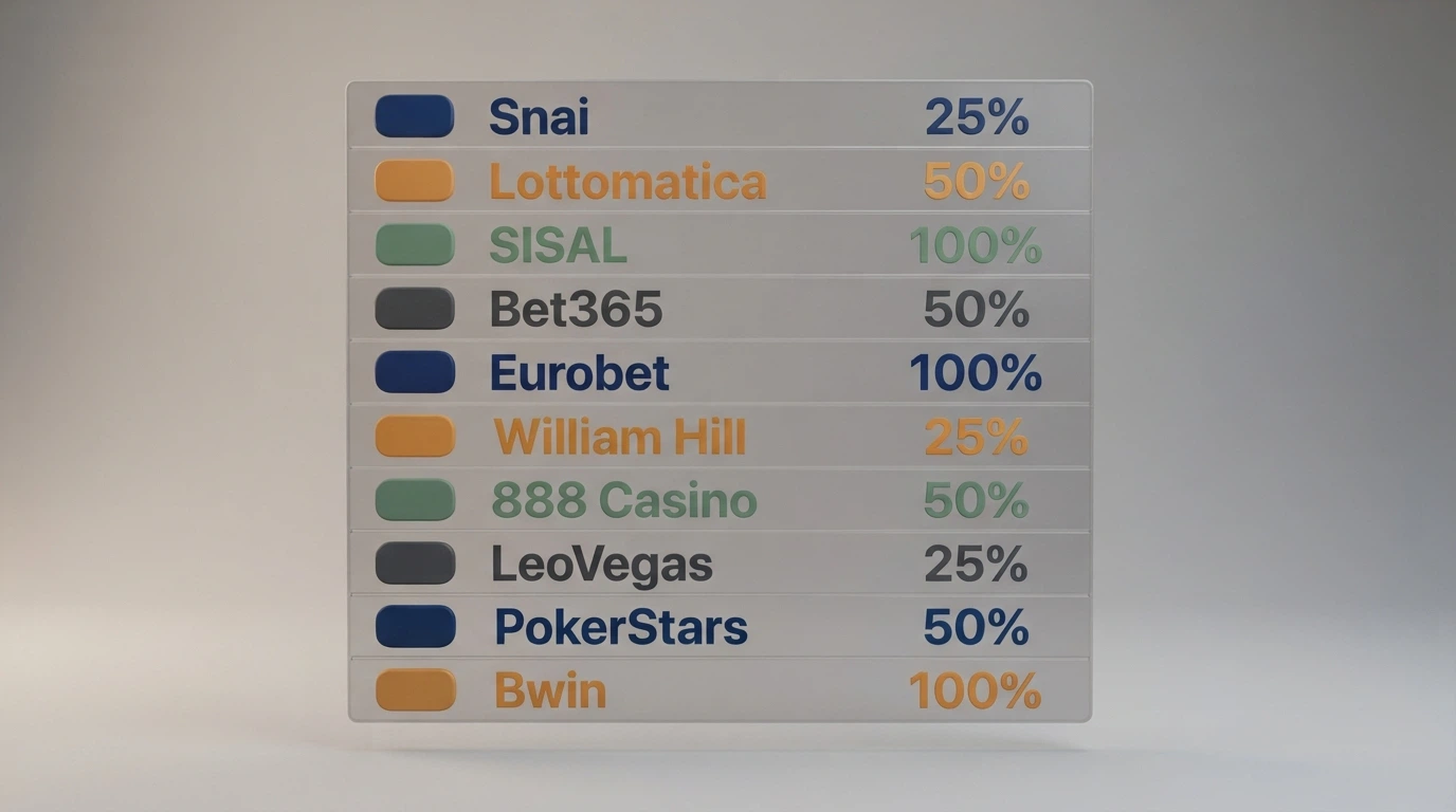 Una griglia comparativa stilizzata con loghi di casinò autorizzati ADM e accanto le rispettive percentuali di cashback