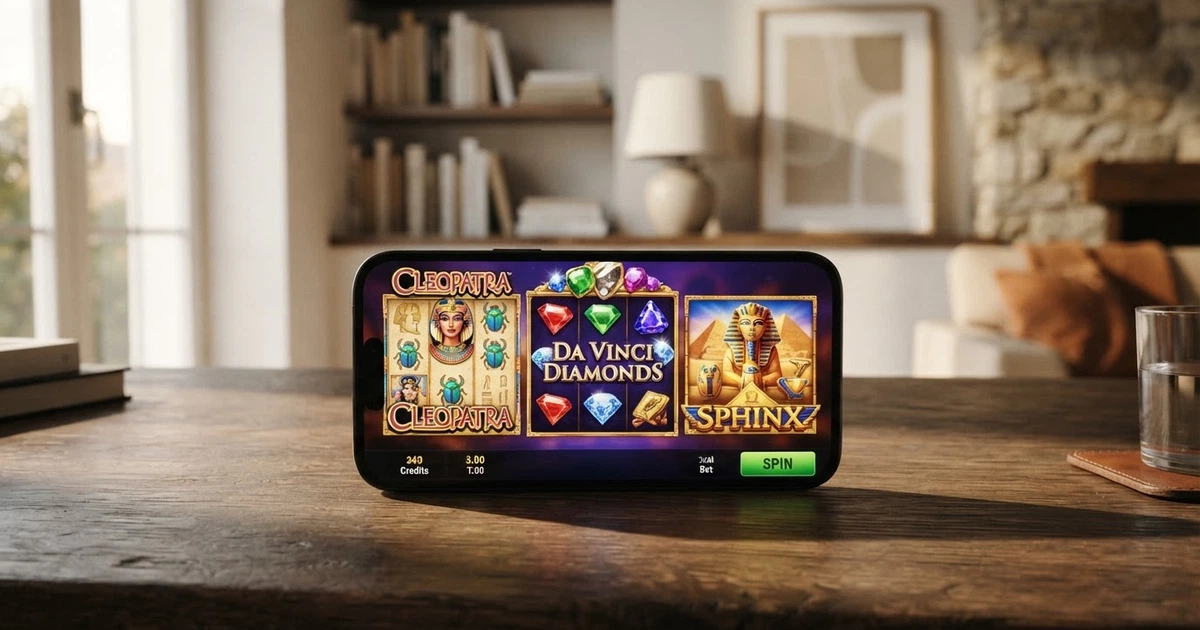 Il logo International Game Technology su fondo scuro affiancato da un collage delle slot machine IGT più celebri: Cleopatra, Da Vinci Diamonds e Sphinx in primo piano