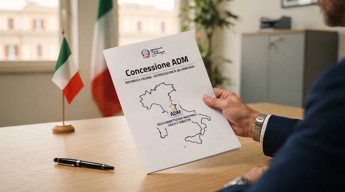 Il logo ufficiale dell'Agenzia delle Dogane e dei Monopoli accanto alla scritta «Concessionario autorizzato» su uno sfondo con elementi grafici istituzionali italiani