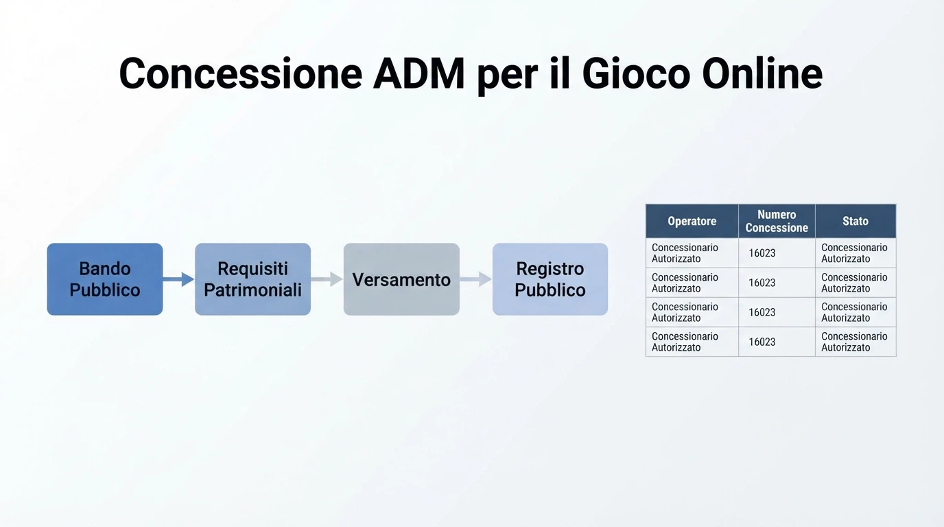 Schermata del registro ufficiale ADM con l'elenco dei concessionari autorizzati al gioco a distanza e logo dell'Agenzia delle Dogane e dei Monopoli