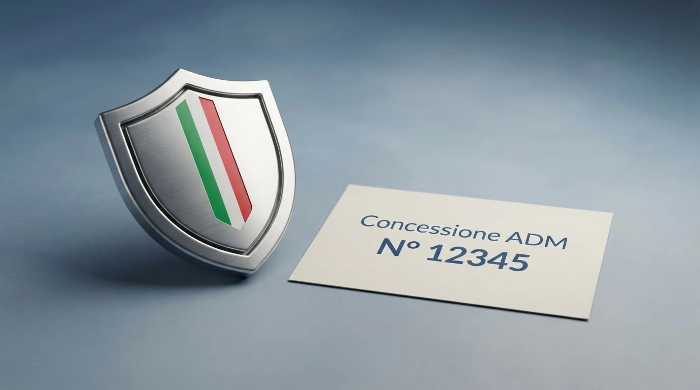 Il logo ufficiale dell'Agenzia delle Dogane e dei Monopoli accanto alla dicitura «Concessionario Autorizzato» e al numero di concessione