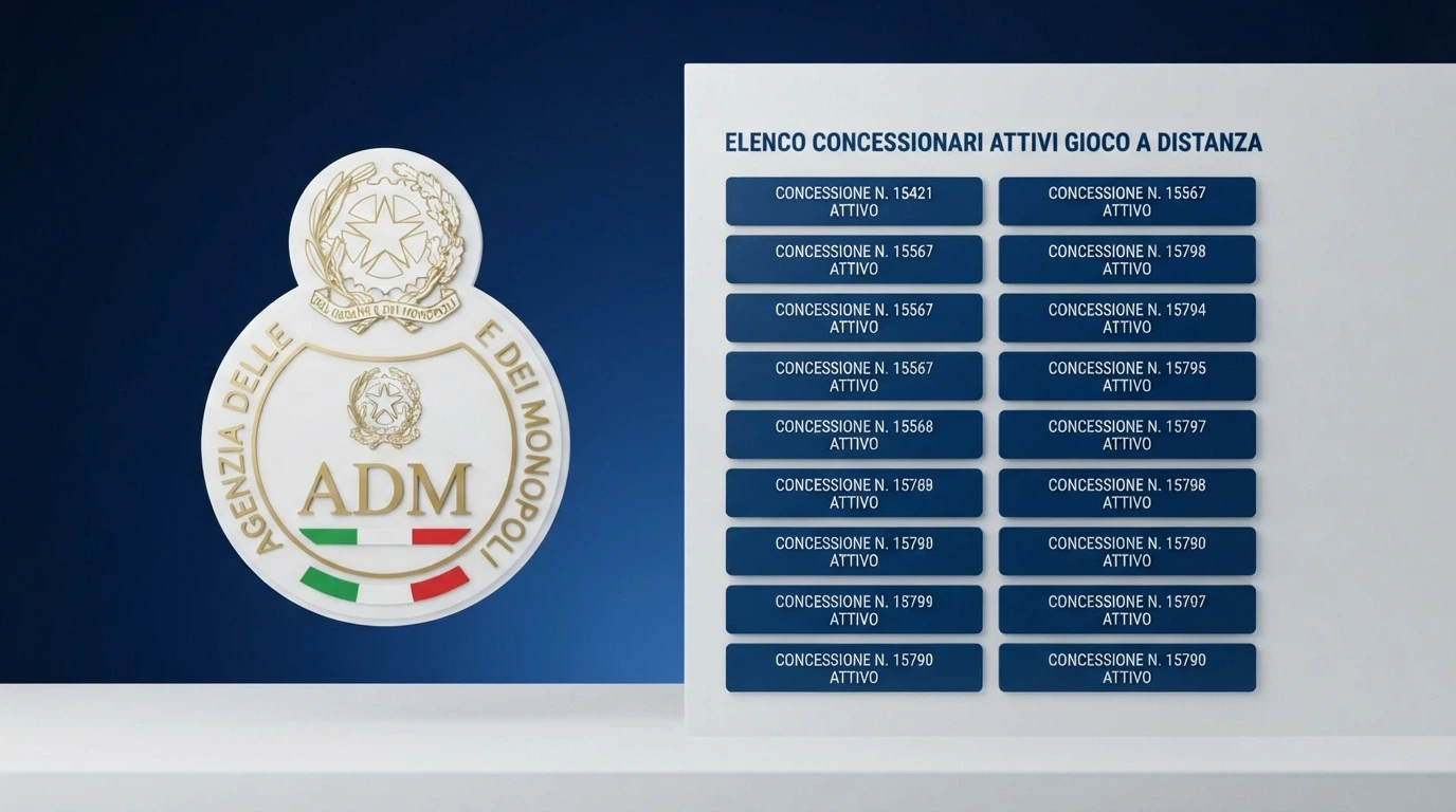 Il logo ufficiale dell'Agenzia delle Dogane e dei Monopoli accanto alla lista delle concessioni online attive