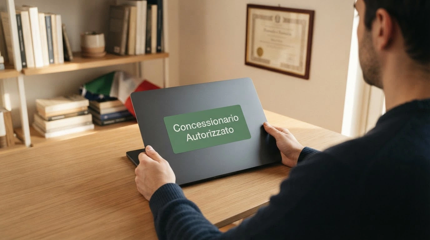 Logo ufficiale dell'Agenzia delle Dogane e dei Monopoli accanto alla dicitura «concessionario autorizzato» su sfondo istituzionale