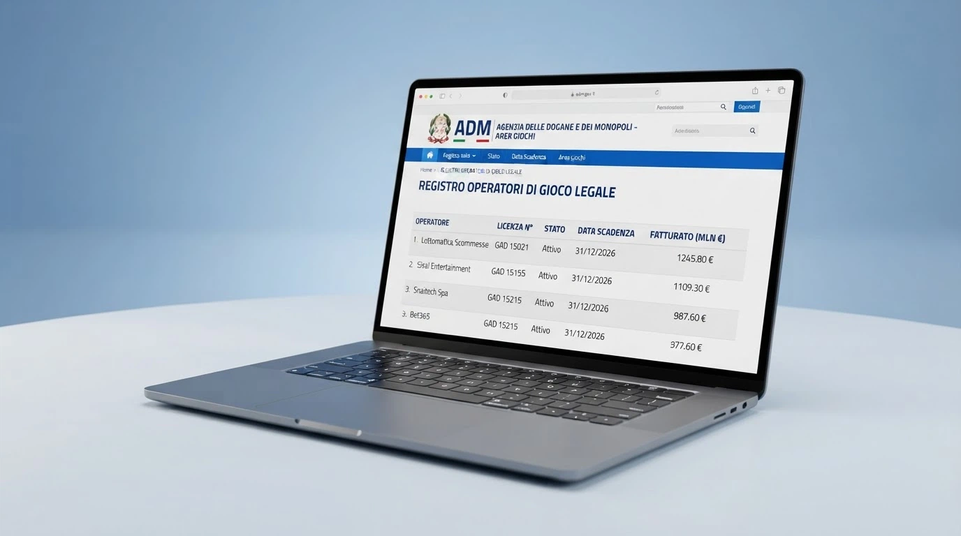 Schermata del registro ADM online con l'elenco dei concessionari autorizzati e il logo ufficiale dell'Agenzia delle Dogane e dei Monopoli