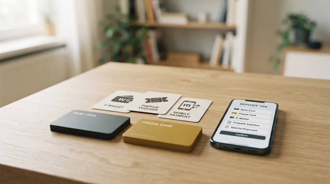 Le icone dei metodi di pagamento digitale accettati dai casinò ADM per ricariche da 10€: PayPal, Skrill, Paysafecard, Apple Pay, Visa e PostePay in primo piano