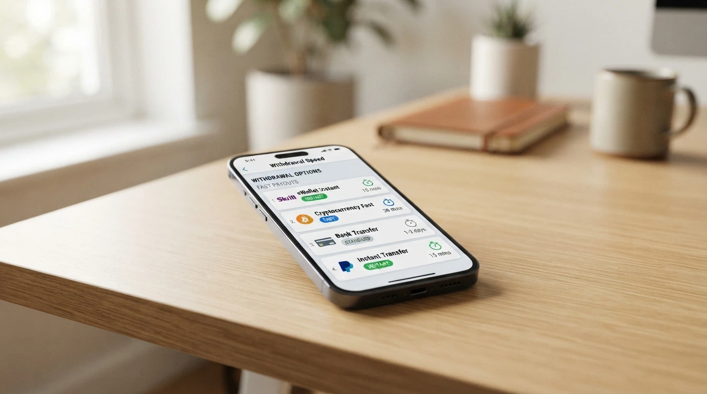Uno smartphone con lo schermo che mostra diverse icone di metodi di pagamento (portafoglio elettronico, carta, criptovaluta) disposte in fila, con un orologio o un'icona del tempo accanto a ciascuna