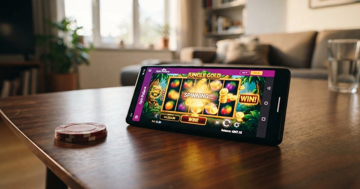 Interfaccia di un'app casinò con slot in primo piano sullo schermo di uno smartphone, accanto al logo ADM