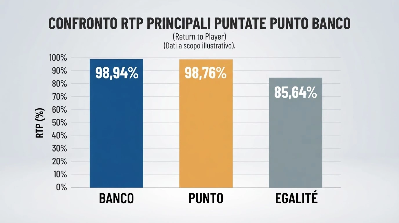 Grafico a barre che confronta l'RTP delle tre puntate: Banco 98,94%, Punto 98,76%, Egalité 85,64%