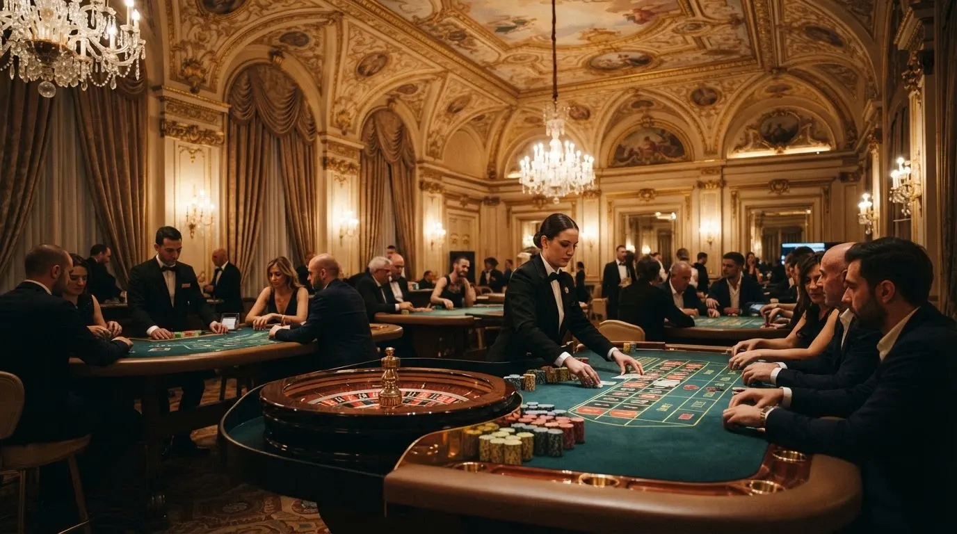 Tavoli da roulette e blackjack nella Sala Giochi Tradizionali del Casinò di Sanremo
