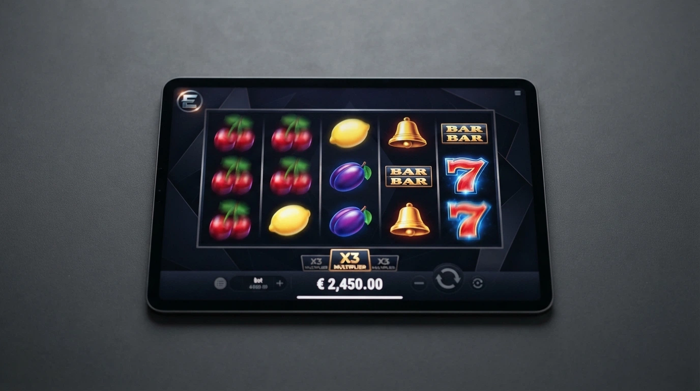 La schermata di una slot machine con i rulli in movimento, simboli colorati e il contatore del moltiplicatore win attivo, su sfondo scuro con il logo di uno studio del gruppo Evolution (NetEnt, Red Tiger, Nolimit City o Big Time Gaming)