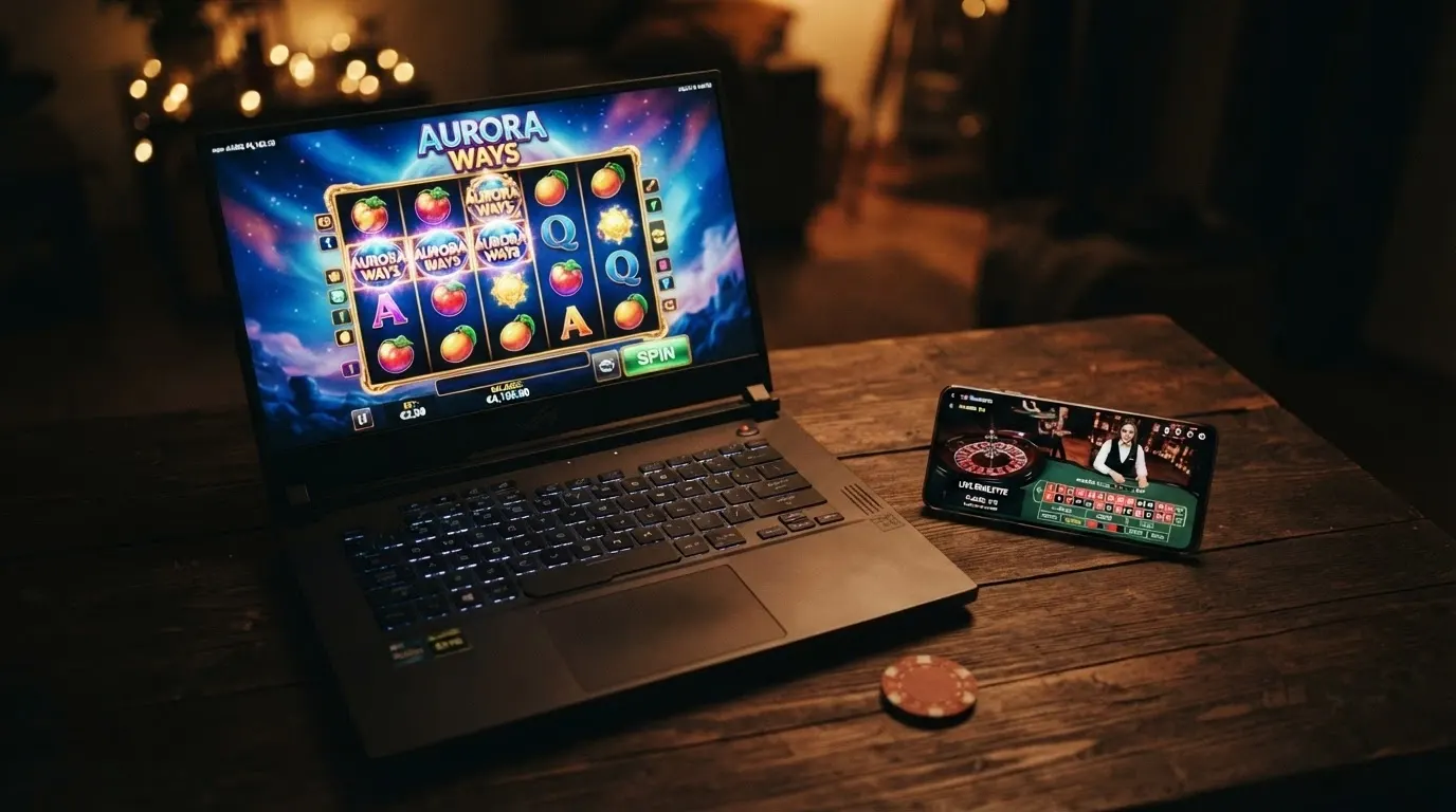 Una schermata di slot machine online con i rulli in movimento e l'interfaccia di un casinò non AAMS visibile sullo sfondo, con il logo Apple Pay nella barra dei metodi di pagamento