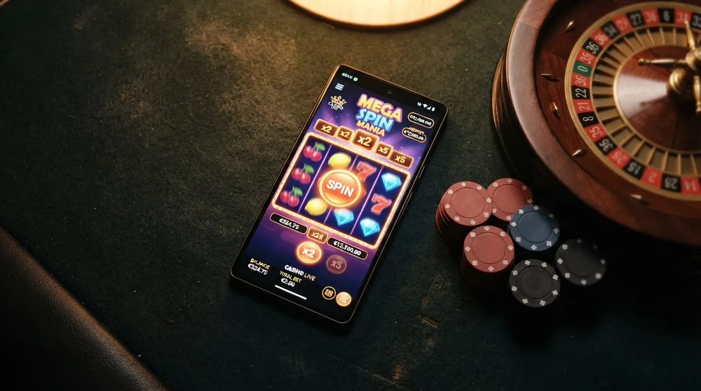 L'interfaccia di una slot machine online con rulli colorati, moltiplicatori di vincita e pulsante di giro in evidenza