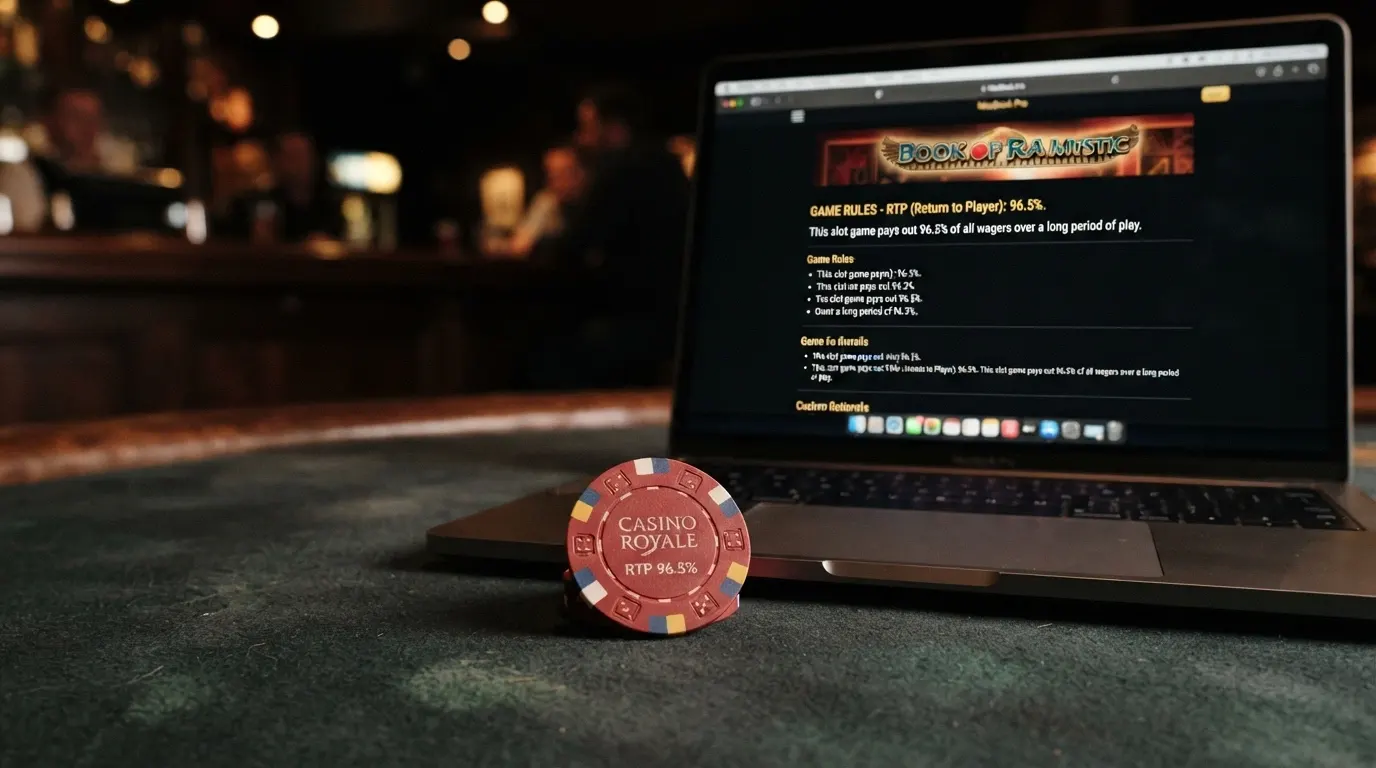 Schermata di una slot machine online con il pannello delle regole e la percentuale RTP in evidenza accanto ai rulli