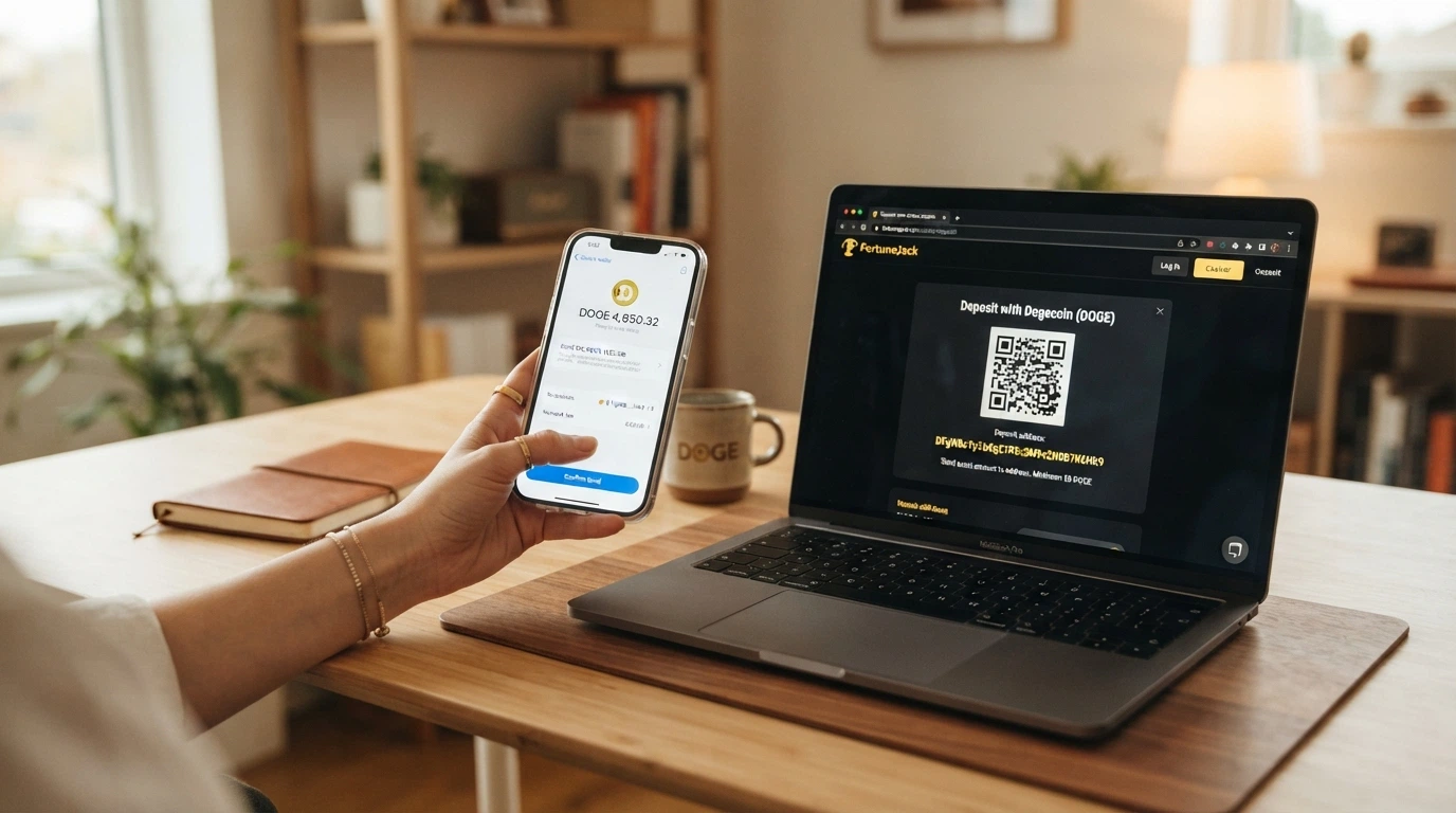 Uno schema semplificato del flusso wallet Dogecoin → deposito → gioco → prelievo, con icone per ogni passaggio e tempi indicativi